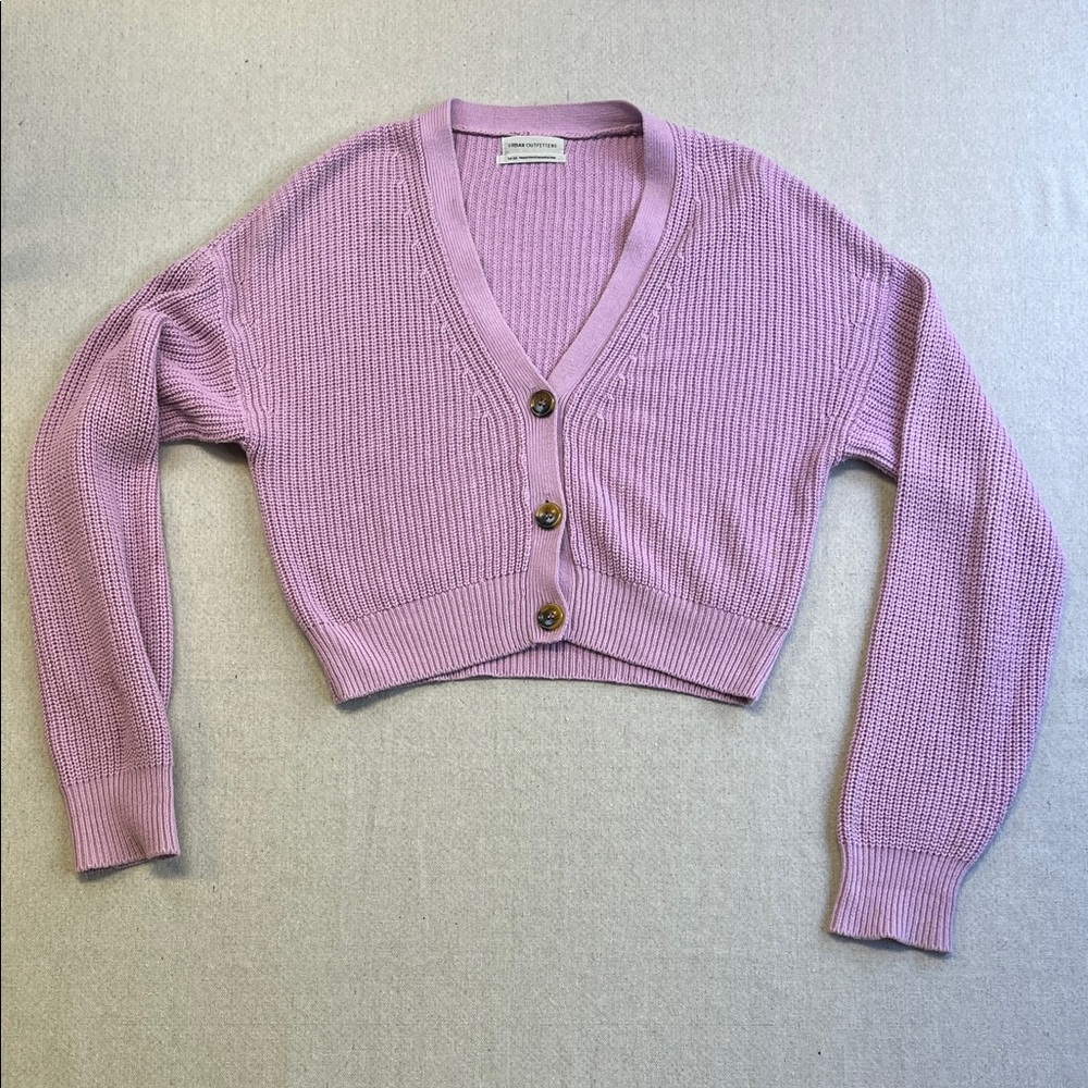 Urban Outfitters Lilac Cropped V-Neck Button Cardigan